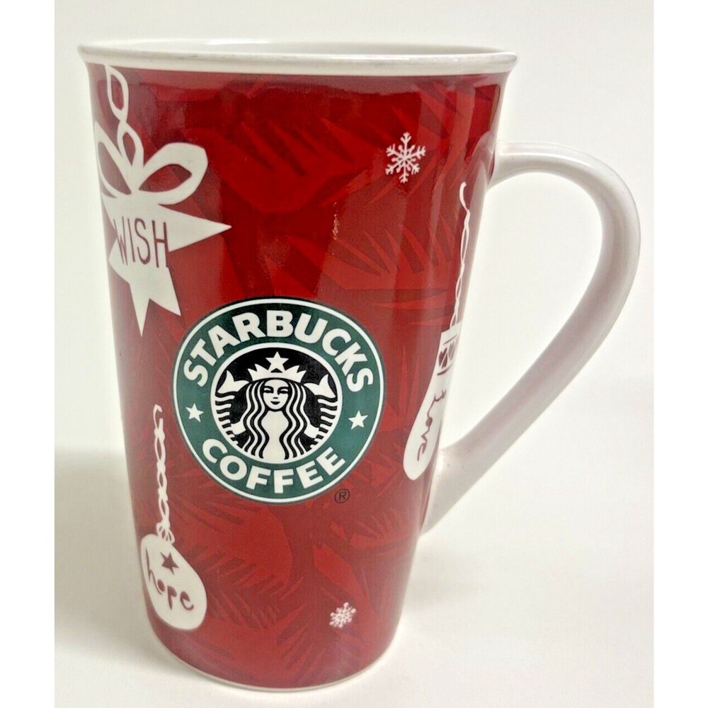 Starbucks 2009 Holiday Christmas Ornament Red 16 oz Ceramic Coffee Mug Cup